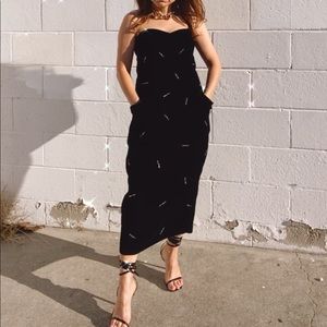 Vintage Black Strapless Sweetheart Velvet Dress